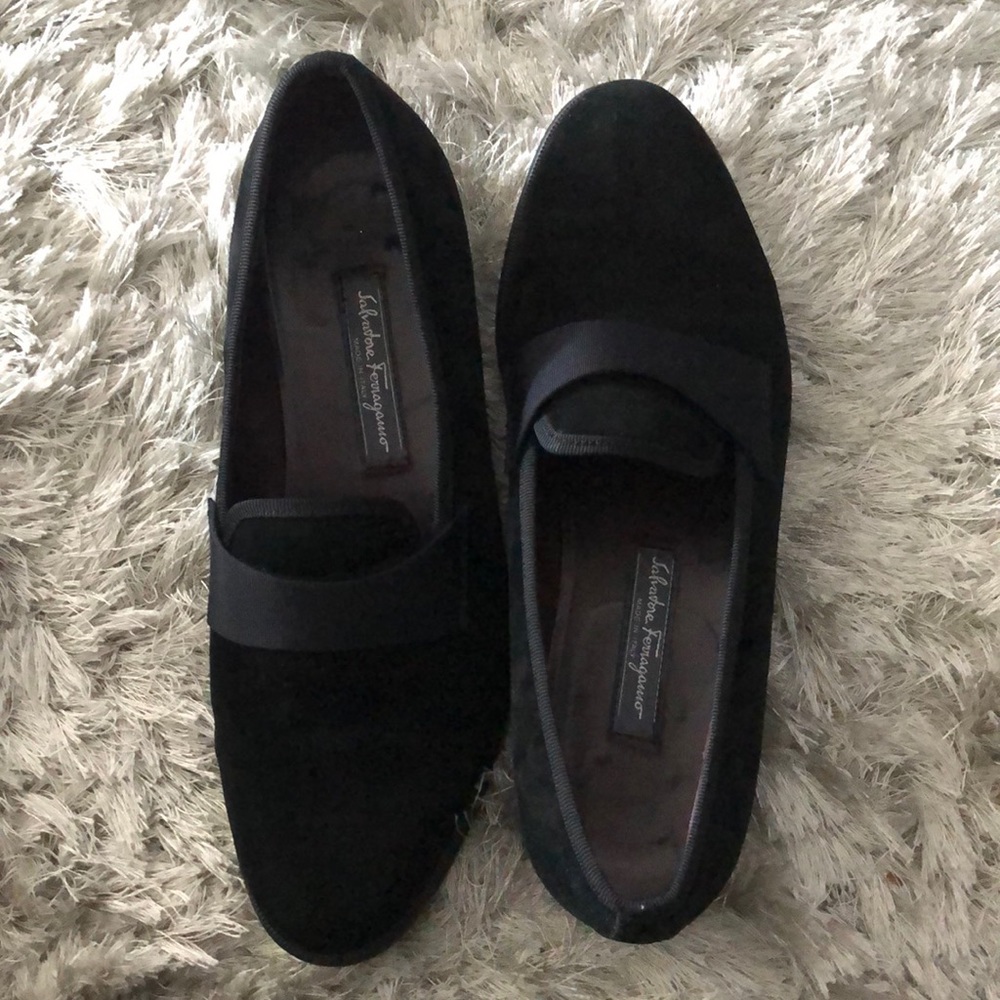 Salvatore Ferragamo Black Suede Dress Shoes